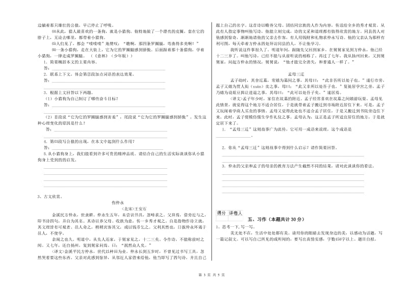 2019年六年级语文下学期过关检测试卷B卷 含答案.doc_第3页