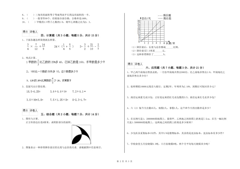 2020年六年级数学【上册】综合检测试题 赣南版（含答案）.doc_第2页