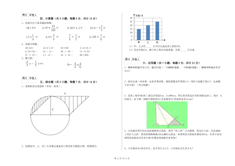 2020年六年级数学【下册】开学检测试题 新人教版（附解析）.doc_第2页