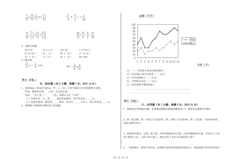 2019年六年级数学【上册】综合检测试卷 北师大版（附答案）.doc_第2页