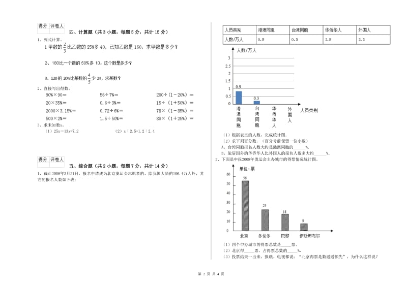 2019年六年级数学下学期强化训练试题 新人教版（附答案）.doc_第2页