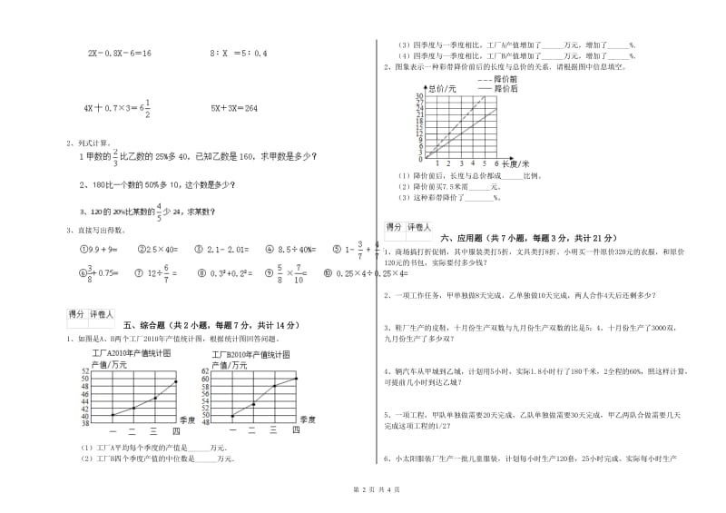 2020年六年级数学【下册】自我检测试卷 上海教育版（含答案）.doc_第2页