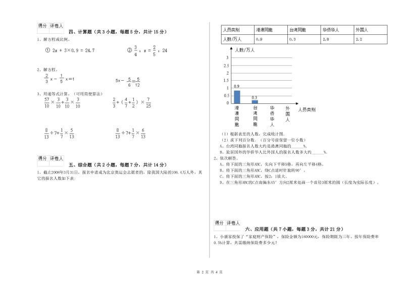 2020年六年级数学【上册】能力检测试卷 苏教版（附答案）.doc_第2页