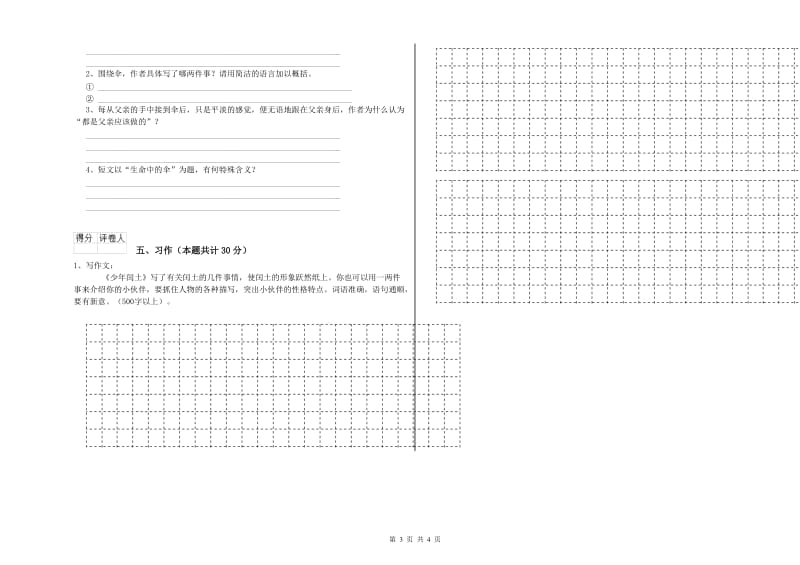 2019年六年级语文下学期全真模拟考试试题D卷 附答案.doc_第3页