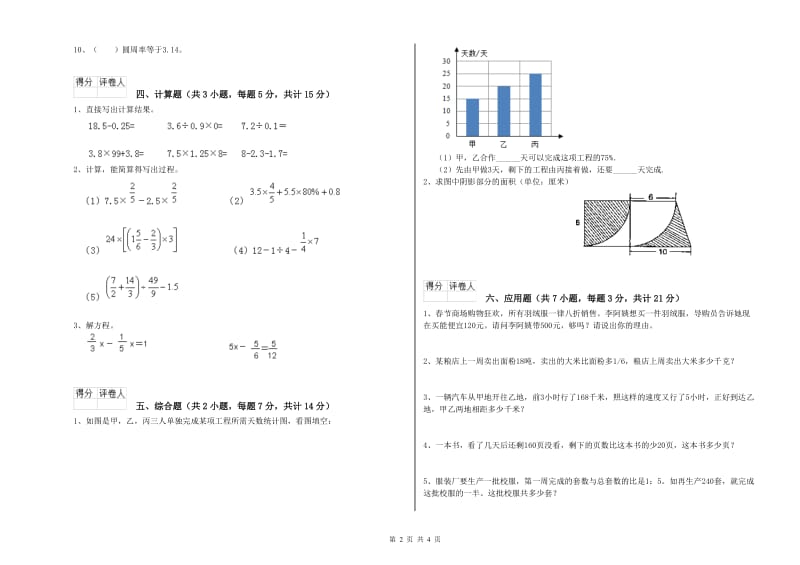 2019年六年级数学【下册】开学检测试题 江西版（附解析）.doc_第2页