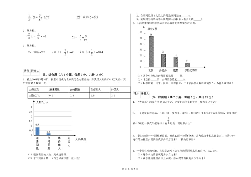 2020年六年级数学【下册】自我检测试题 江苏版（含答案）.doc_第2页