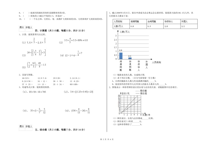 2020年六年级数学上学期开学检测试题 苏教版（附答案）.doc_第2页