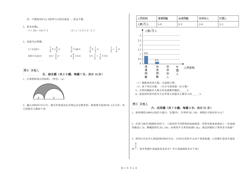 2019年六年级数学【下册】开学检测试题 西南师大版（附答案）.doc_第2页