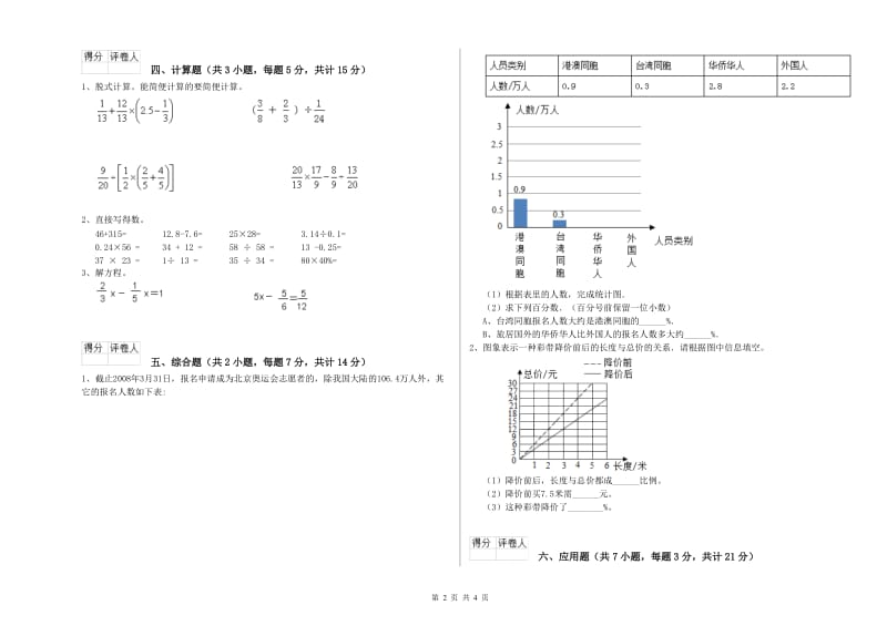 2020年六年级数学上学期能力检测试卷 外研版（含答案）.doc_第2页