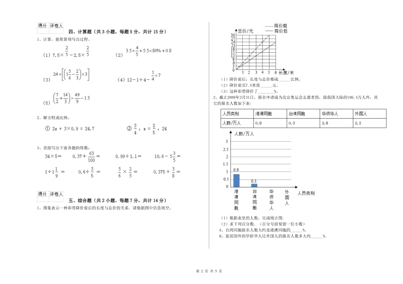 2019年六年级数学上学期综合练习试卷 新人教版（含答案）.doc_第2页