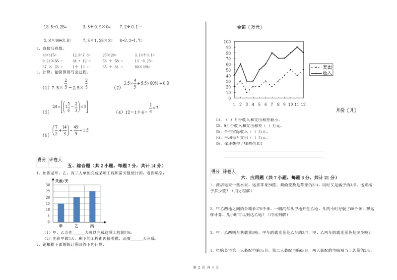 2020年六年级数学【上册】月考试题 外研版（附答案）.doc_第2页