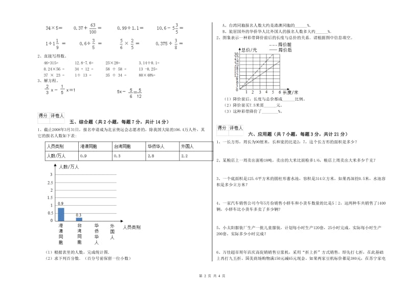 2019年六年级数学【上册】强化训练试卷 湘教版（含答案）.doc_第2页