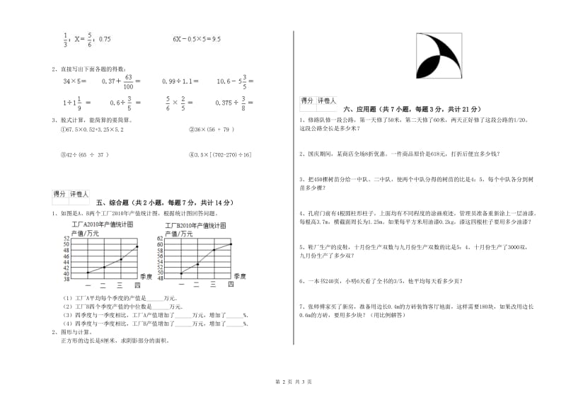 2019年六年级数学【上册】开学检测试卷 长春版（含答案）.doc_第2页