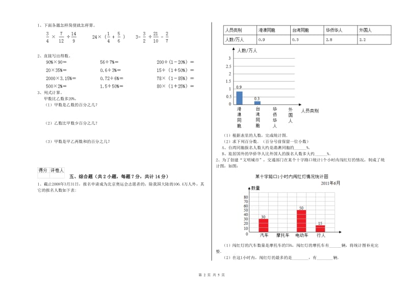 2019年六年级数学【上册】综合检测试题 西南师大版（附答案）.doc_第2页