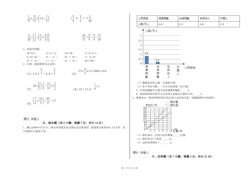 2019年六年级数学上学期综合检测试卷 江苏版（附答案）.doc_第2页