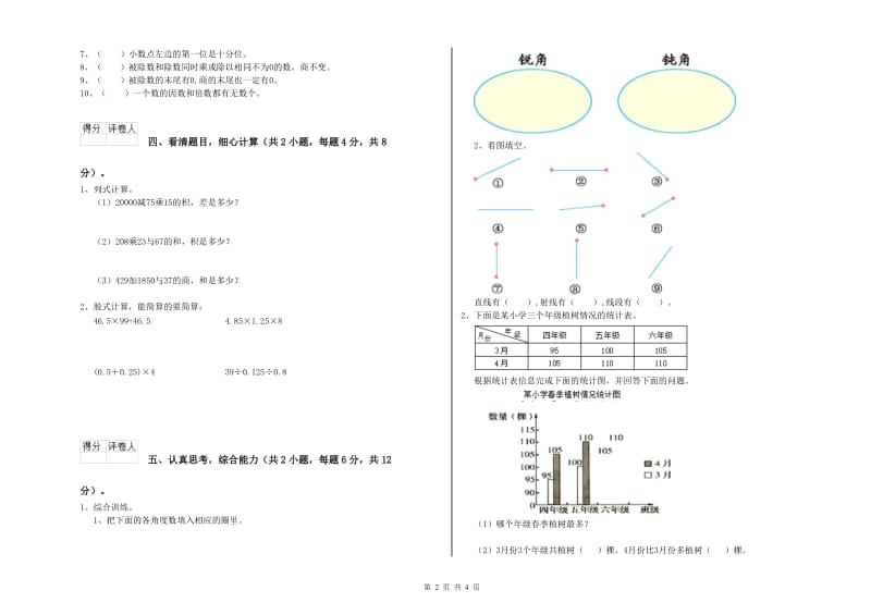 2019年四年级数学上学期全真模拟考试试卷C卷 附答案.doc_第2页