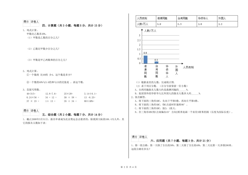 2019年六年级数学【下册】开学考试试卷 豫教版（含答案）.doc_第2页