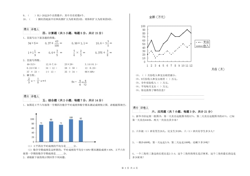 2019年六年级数学下学期开学考试试卷 长春版（附解析）.doc_第2页