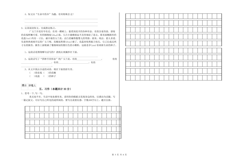 2019年六年级语文下学期能力检测试题A卷 含答案.doc_第3页