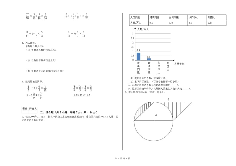 2019年六年级数学【上册】综合检测试题 江西版（含答案）.doc_第2页