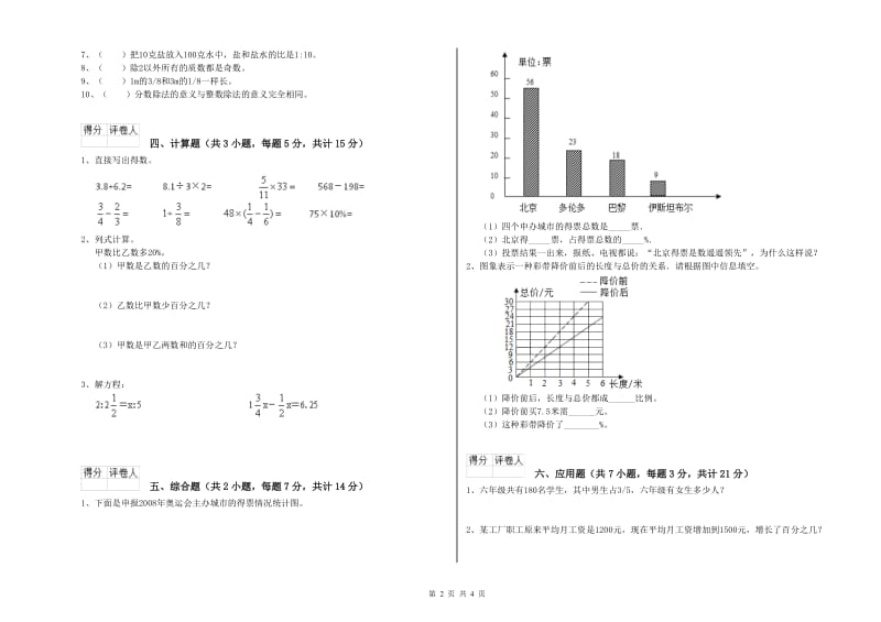 2019年六年级数学下学期开学检测试卷 沪教版（含答案）.doc_第2页