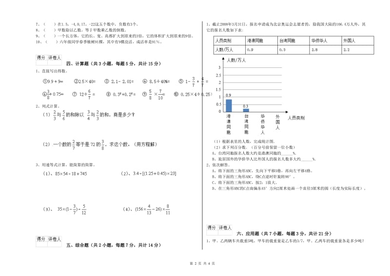 2020年六年级数学【下册】开学检测试卷 西南师大版（附解析）.doc_第2页