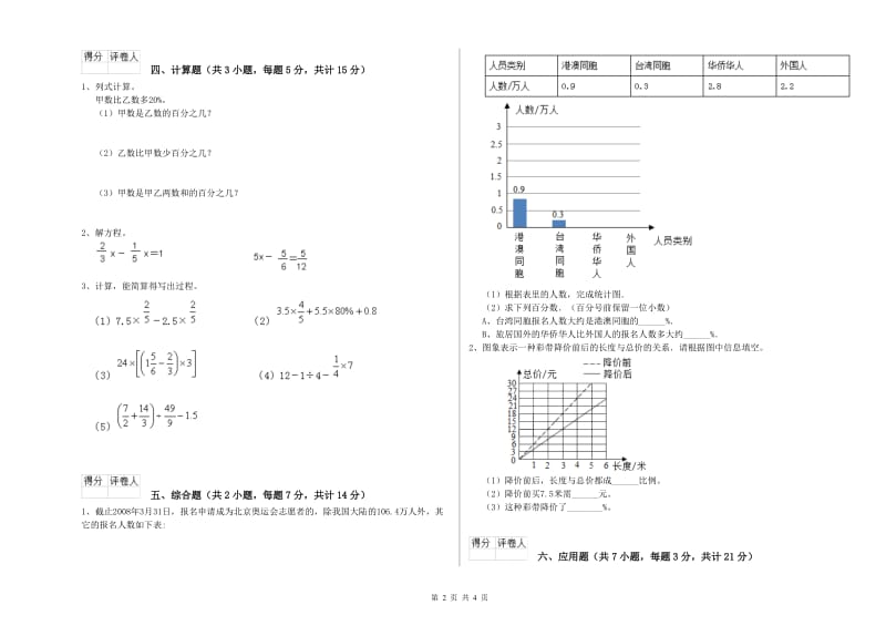 2020年六年级数学【上册】自我检测试题 上海教育版（附答案）.doc_第2页