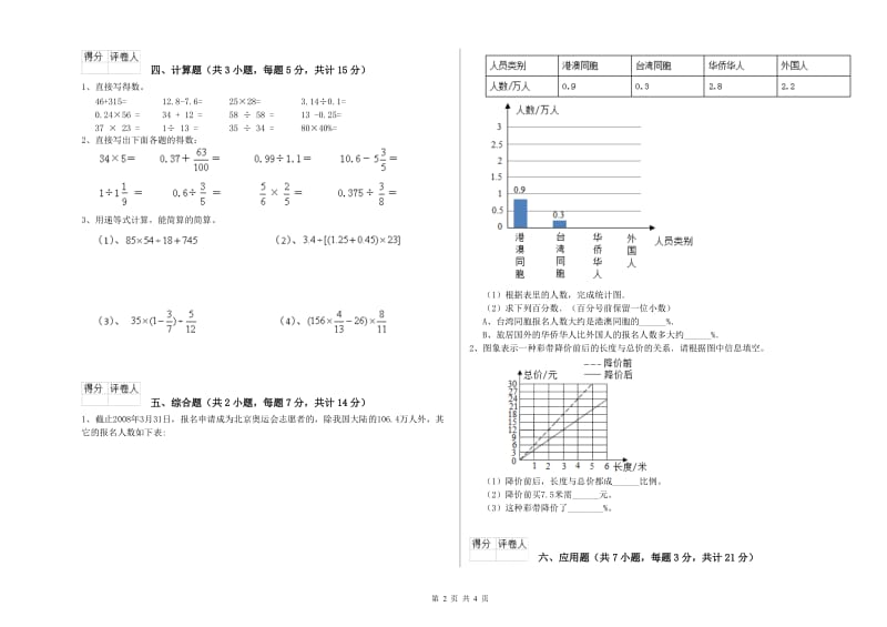 2019年六年级数学【上册】期中考试试题 豫教版（含答案）.doc_第2页