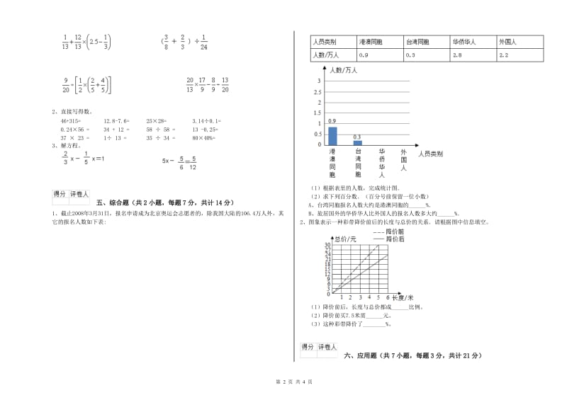 2019年六年级数学上学期强化训练试卷 西南师大版（附答案）.doc_第2页