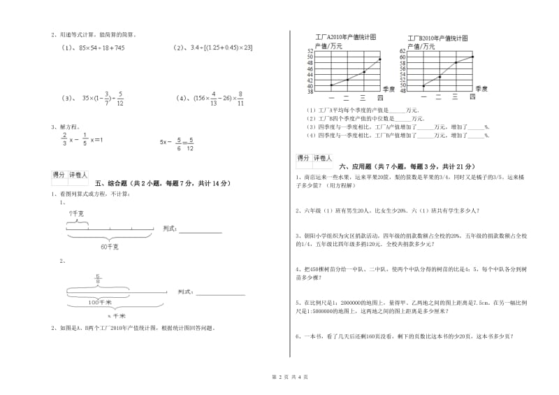 2020年六年级数学【下册】自我检测试卷 江西版（附答案）.doc_第2页