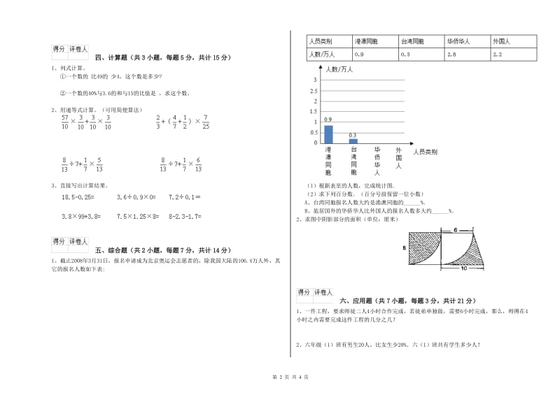 2019年六年级数学【下册】每周一练试卷 外研版（含答案）.doc_第2页