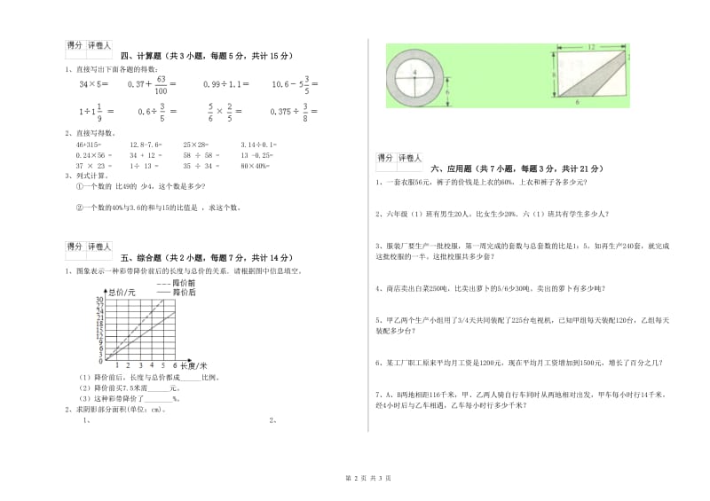 2020年六年级数学【上册】期中考试试题 人教版（附解析）.doc_第2页