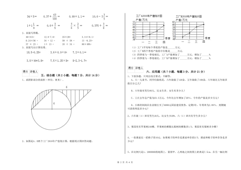 2020年六年级数学下学期全真模拟考试试题 江苏版（含答案）.doc_第2页