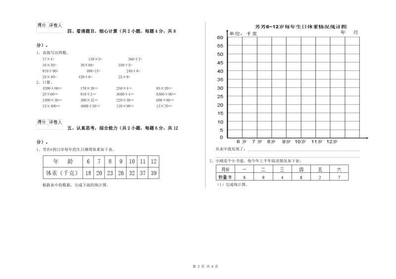 2019年四年级数学上学期能力检测试题C卷 含答案.doc_第2页