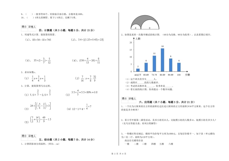 2020年六年级数学下学期强化训练试卷 赣南版（附答案）.doc_第2页