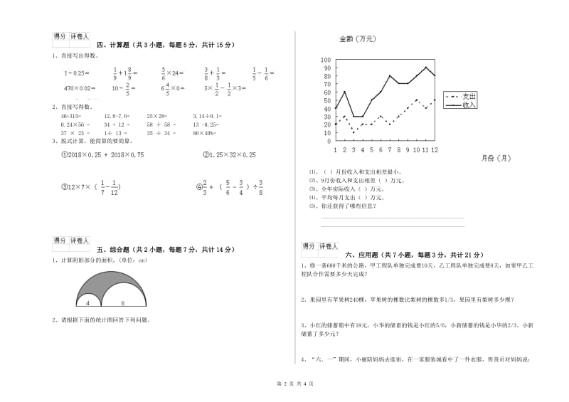 2019年六年级数学【上册】能力检测试题 湘教版（附答案）.doc_第2页