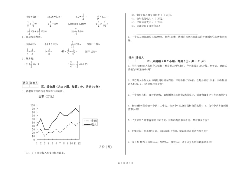 2019年六年级数学【下册】综合练习试卷 赣南版（附答案）.doc_第2页