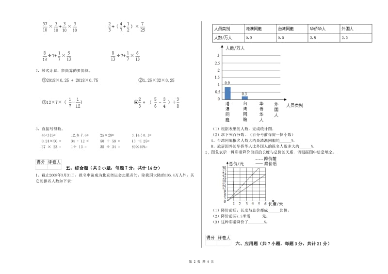 2020年六年级数学下学期开学检测试卷 苏教版（附答案）.doc_第2页