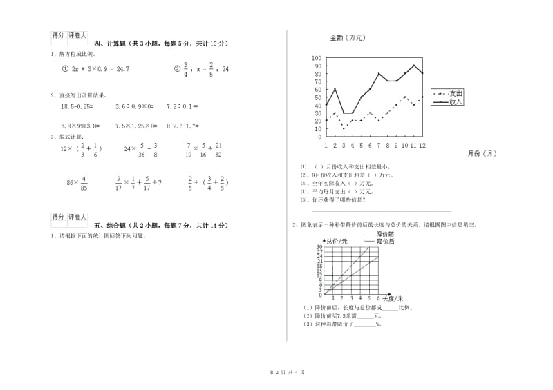 2019年六年级数学【下册】综合检测试卷 外研版（含答案）.doc_第2页