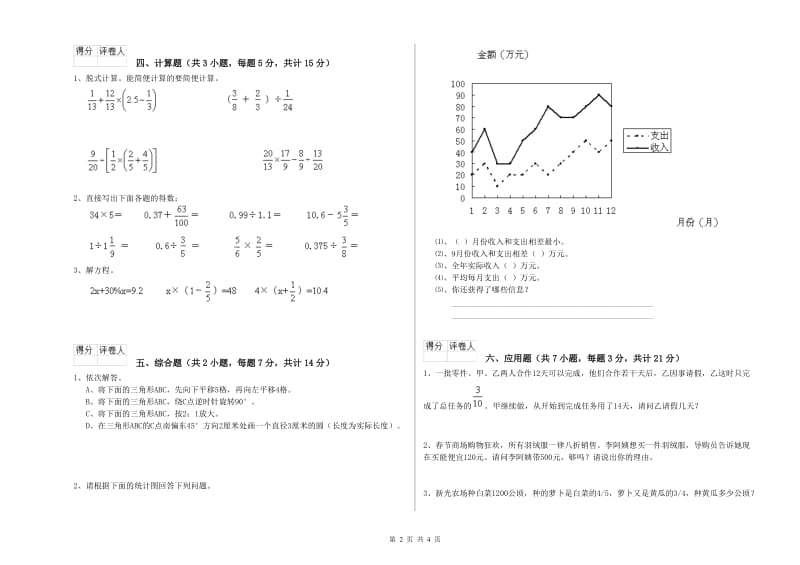 2019年六年级数学下学期强化训练试卷 江苏版（附答案）.doc_第2页