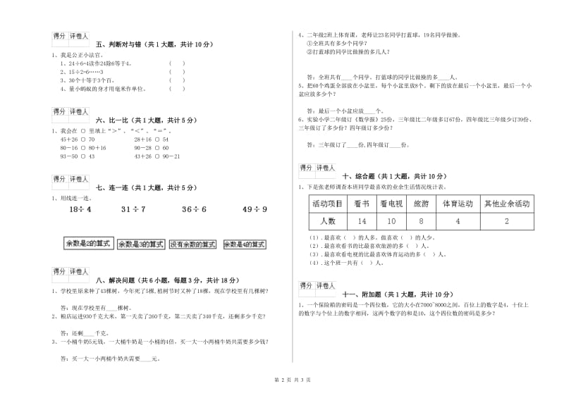 2020年二年级数学下学期开学检测试题D卷 含答案.doc_第2页