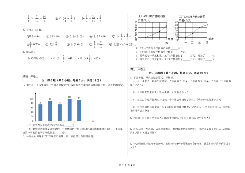 2019年六年级数学【上册】全真模拟考试试题 新人教版（含答案）.doc_第2页