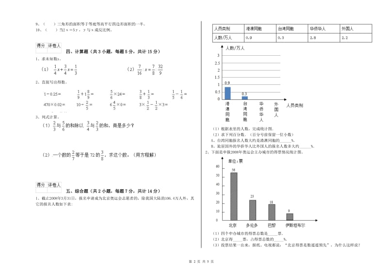 2019年六年级数学下学期综合检测试卷 江西版（含答案）.doc_第2页