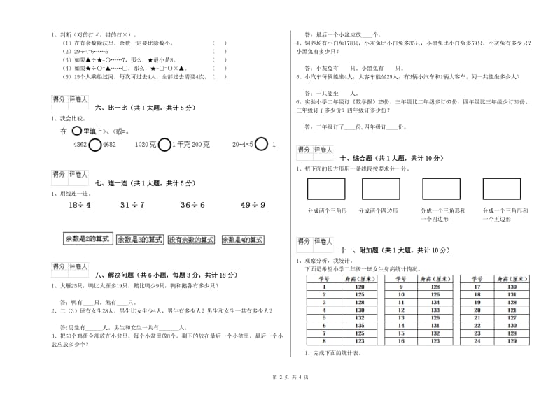 2019年二年级数学【下册】每周一练试题 附解析.doc_第2页