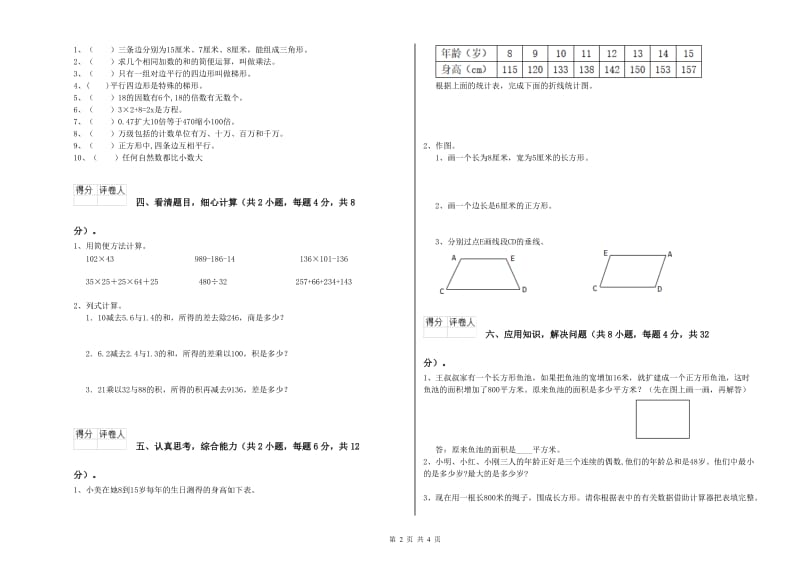 2019年四年级数学下学期期末考试试题 附答案.doc_第2页