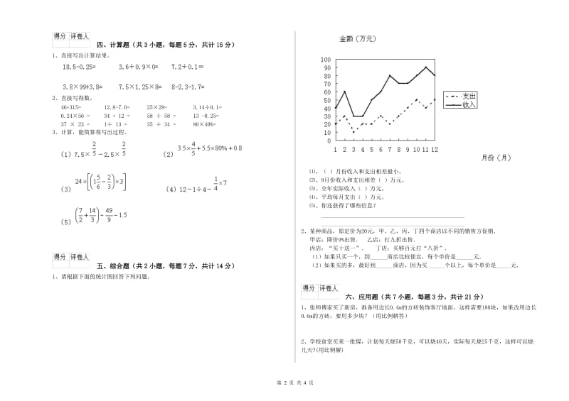 2019年六年级数学【上册】能力检测试卷 江苏版（附解析）.doc_第2页