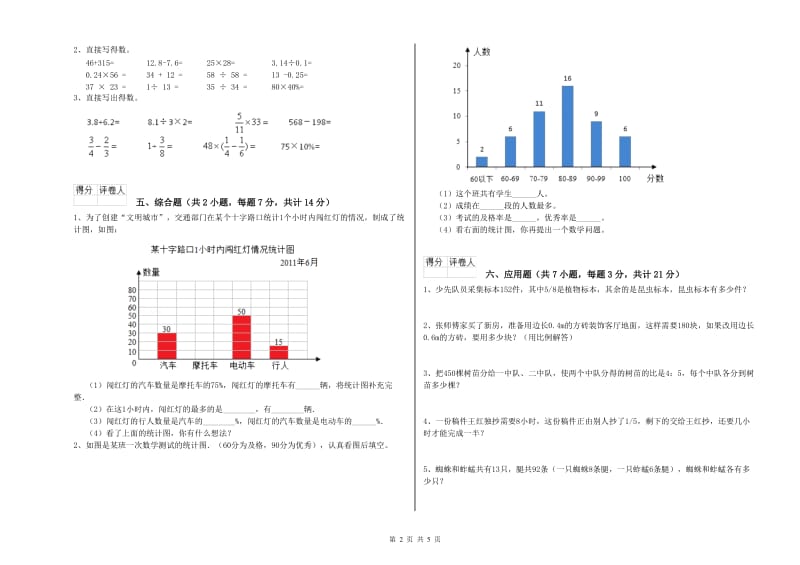 2019年六年级数学【下册】期中考试试卷 人教版（含答案）.doc_第2页