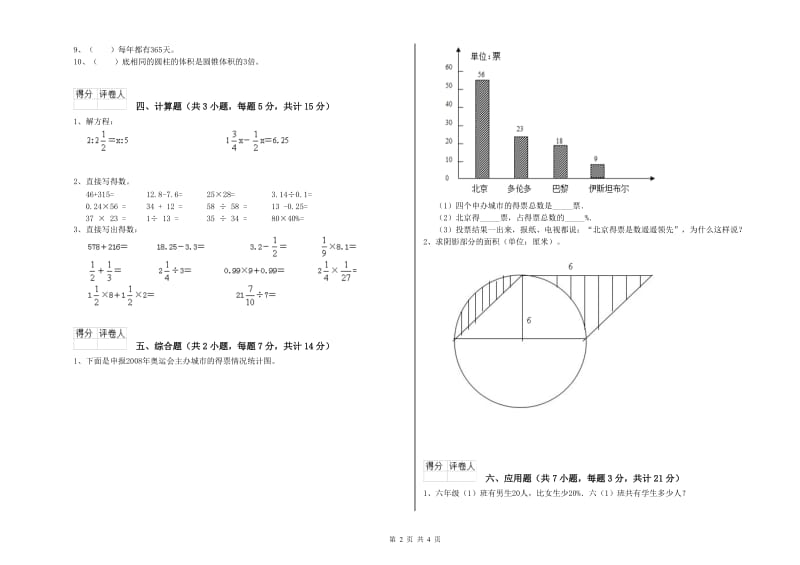 2020年六年级数学下学期开学检测试题 江苏版（附答案）.doc_第2页