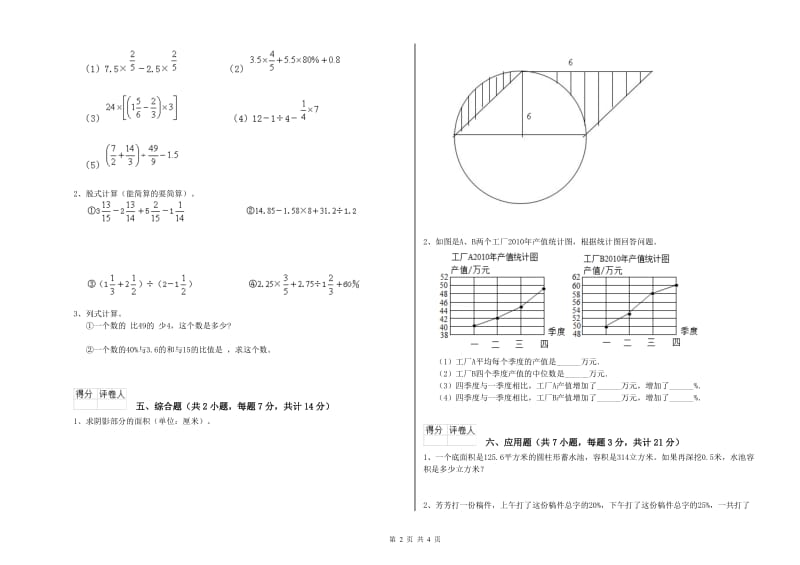 2019年六年级数学【下册】期末考试试卷 人教版（附答案）.doc_第2页