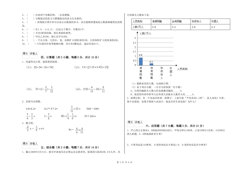 2020年六年级数学【上册】全真模拟考试试卷 苏教版（附解析）.doc_第2页